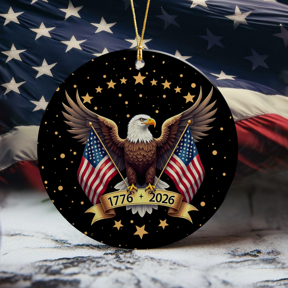American Eagle and US Flag 250th Birthday USA Ceramic Ornament HO82 900358