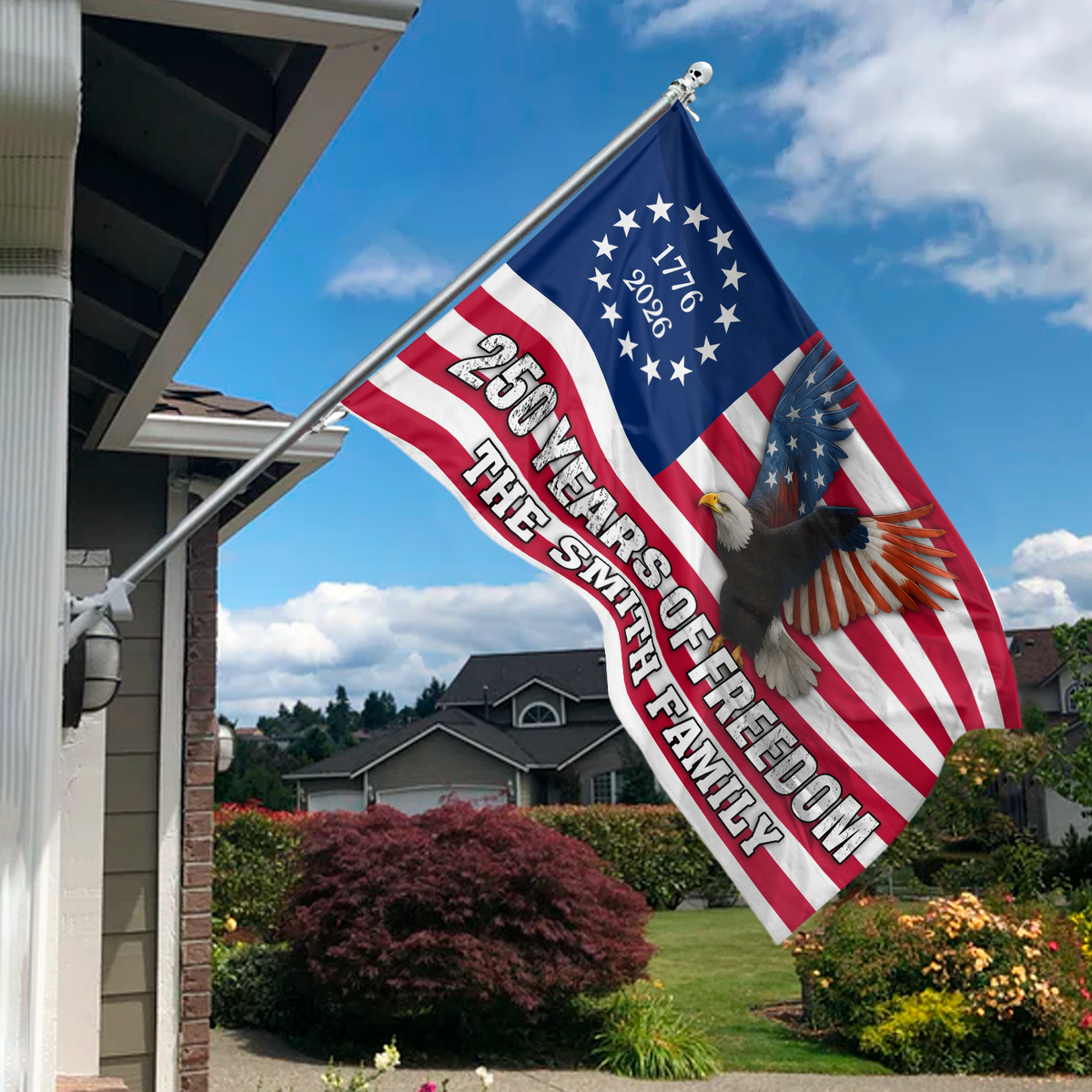 Custom Family Name 250 Years of Freedom 1776–2026 Eagle House Flag CH07 899590