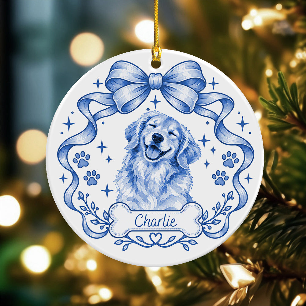 Custom Photo Dog Cat Watercolor Coquette Ceramic Ornament, Personalized Pet Holiday Keepsake HA75 919508