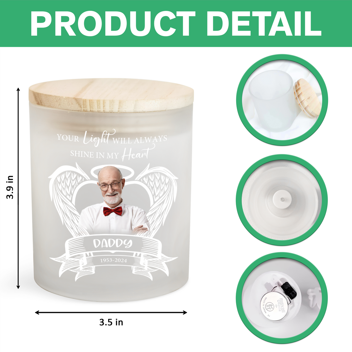 Custom Photo Your Light Will Always Shine In My Heart Memorial Glass Jar With LED Candle HO82 893828