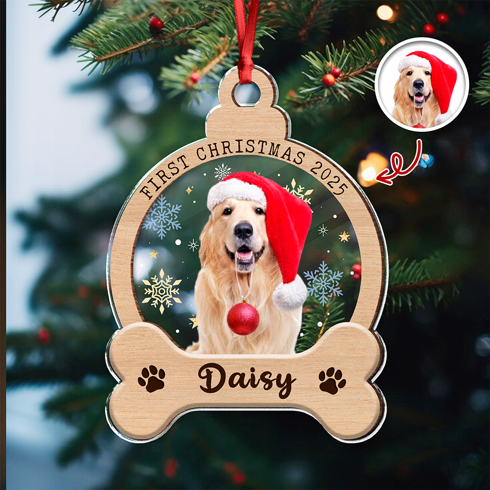 Custom Photo Dog First Christmas Wood And Acrylic Ornament HA75 897042