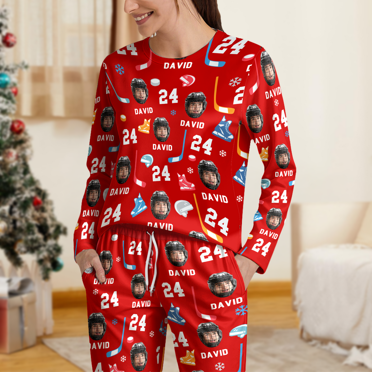 Custom Face Photo With Hockey Sport Sleepwear HO82 900046