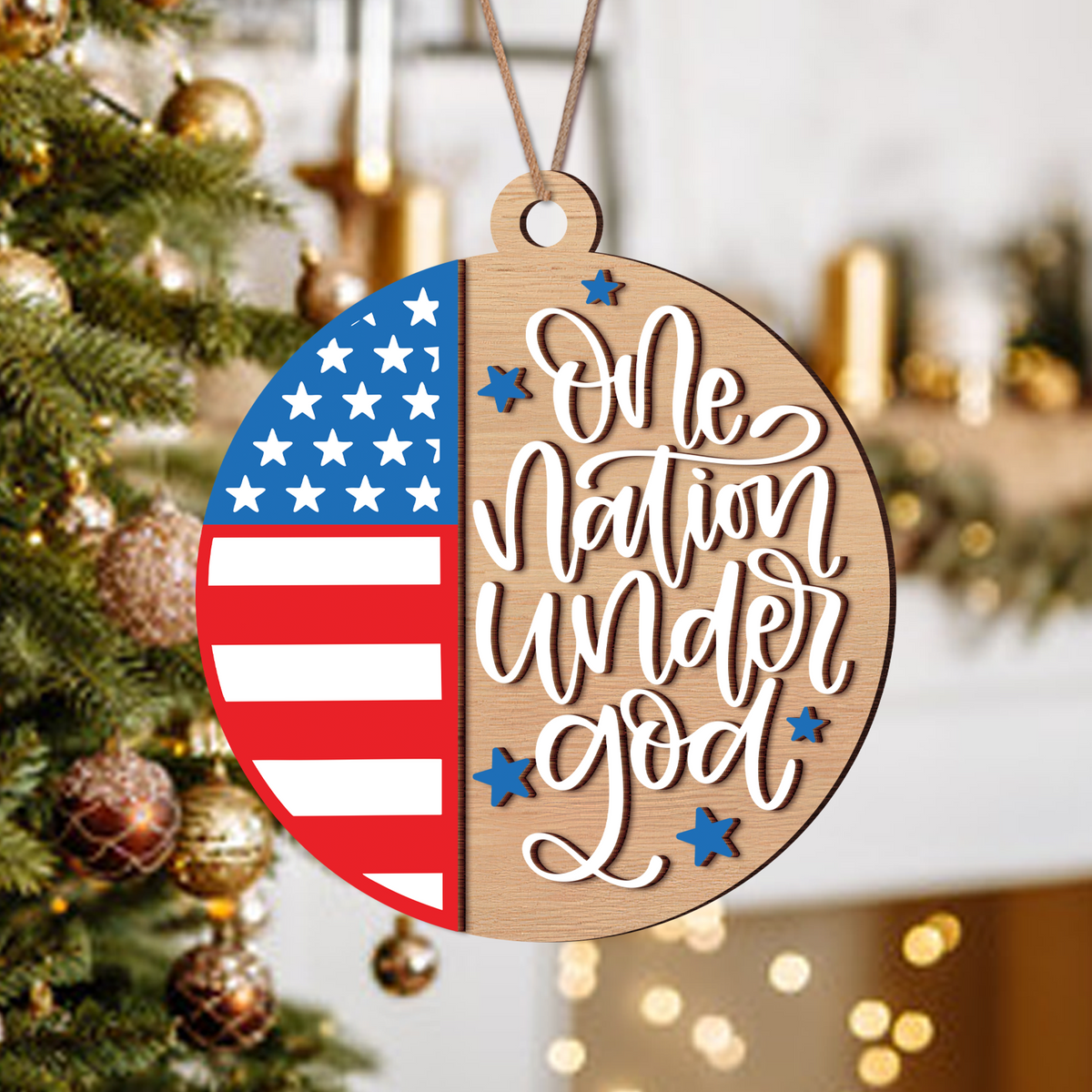 One Nation Under God America 250th Birthday 2 Layer Wooden Ornament LM32 895473
