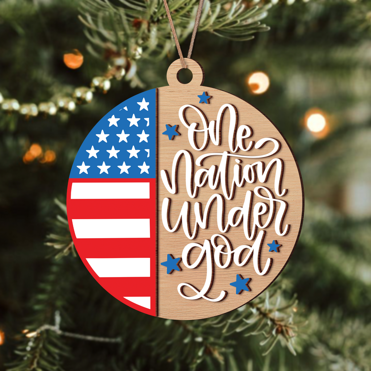 One Nation Under God America 250th Birthday 2 Layer Wooden Ornament LM32 895473