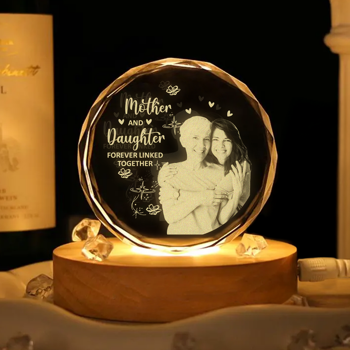 Custom Photo Mother And Daughter Forever Linked Together Engraved Crystal Photo With Light HA75 920544