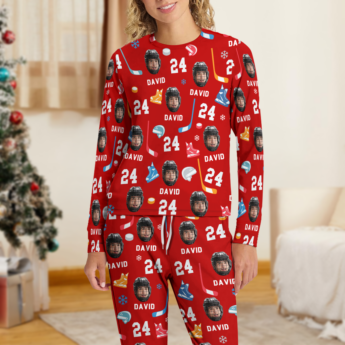 Custom Face Photo With Hockey Sport Sleepwear HO82 900046