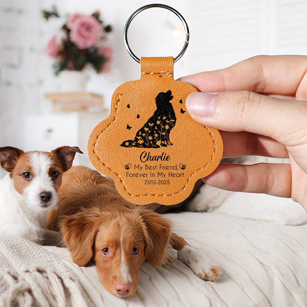 Custom Floral Dog My Best Friend Memorial Leather Paw Keychain LM32 895733