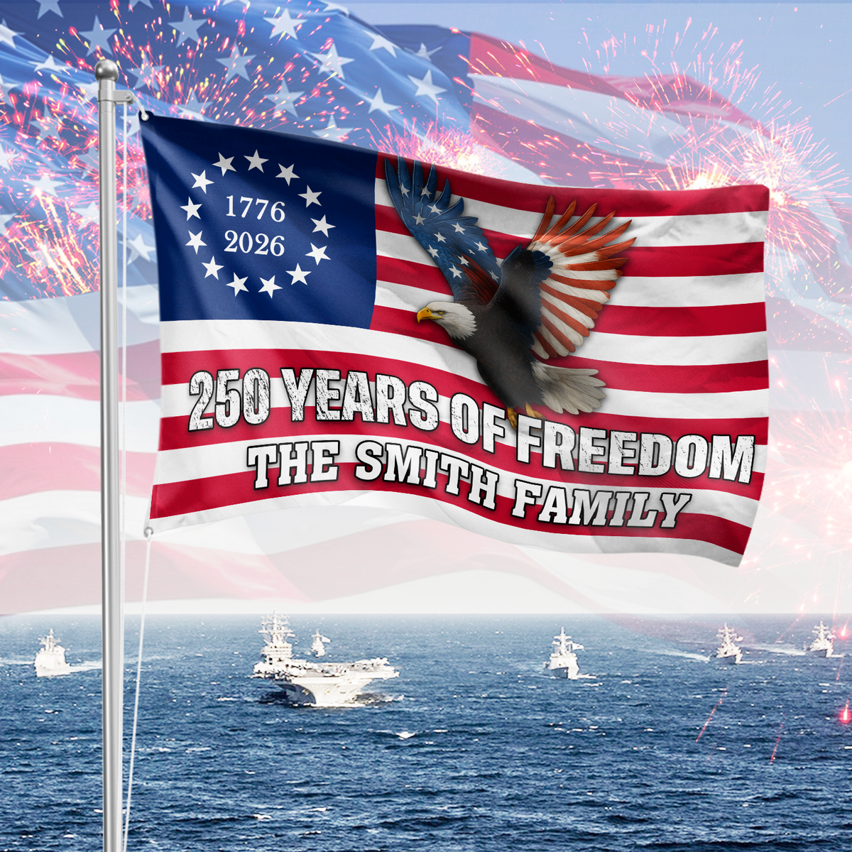 Custom Family Name 250 Years of Freedom 1776–2026 Eagle House Flag CH07 899590