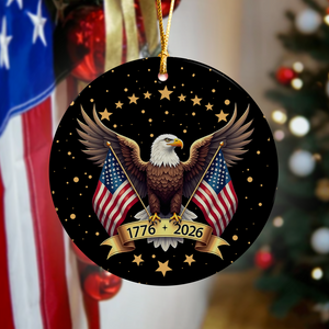 American Eagle and US Flag 250th Birthday USA Ceramic Ornament HO82 900358