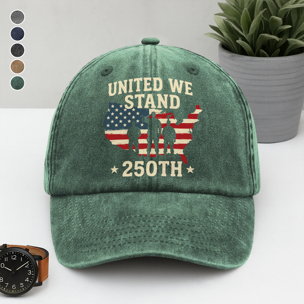 United We Stand 250th Anniversary USA Veteran Washed Denim Baseball Cap HA75 897314