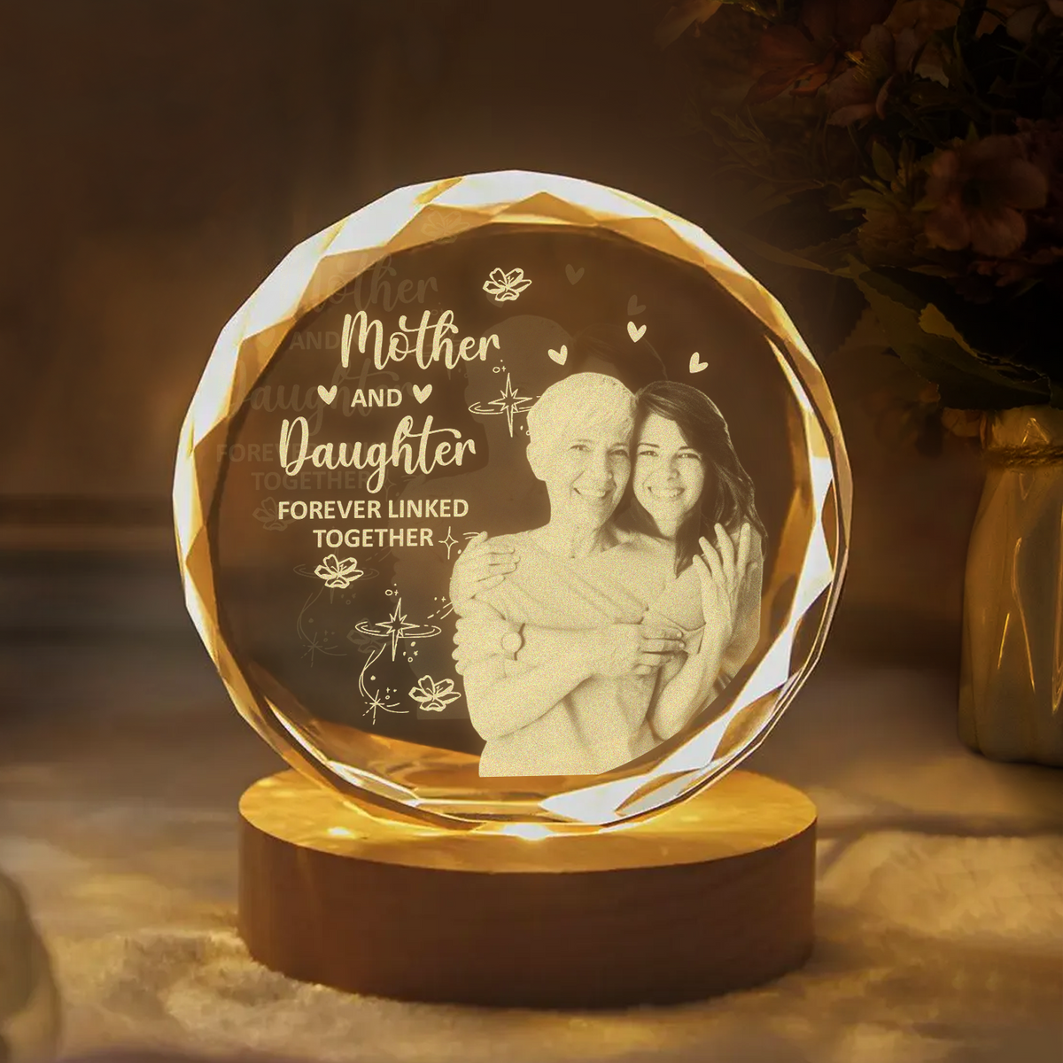 Custom Photo Mother And Daughter Forever Linked Together Engraved Crystal Photo With Light HA75 920544