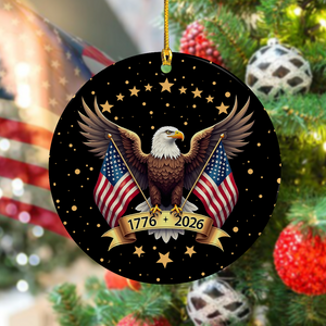 American Eagle and US Flag 250th Birthday USA Ceramic Ornament HO82 900358