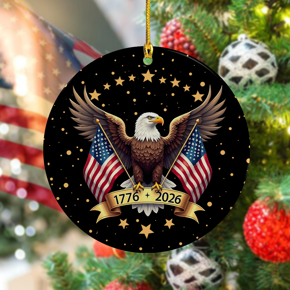 American Eagle and US Flag 250th Birthday USA Ceramic Ornament HO82 900358