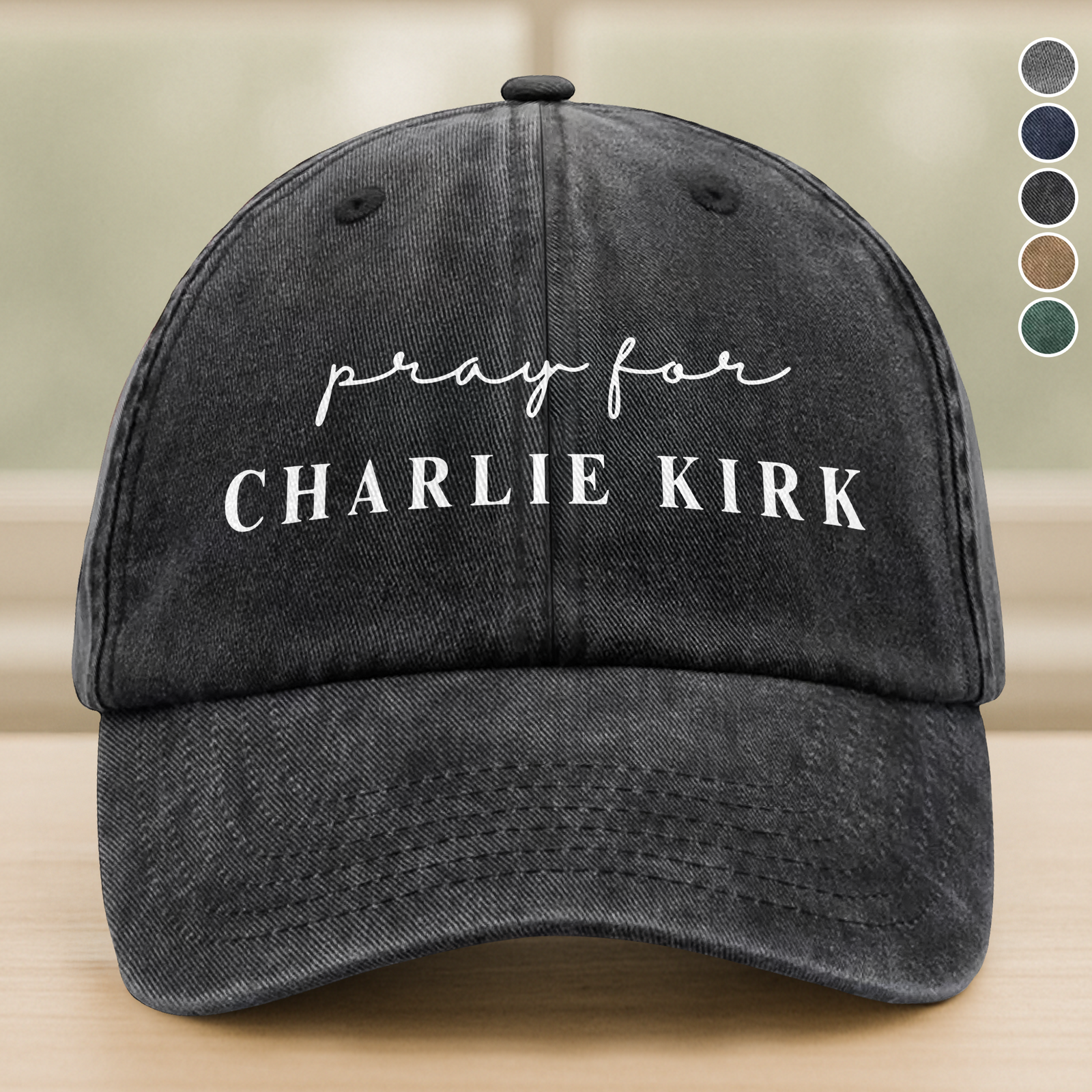 Pray for Charlie Kirk Washed Denim Baseball Cap LM32 65539