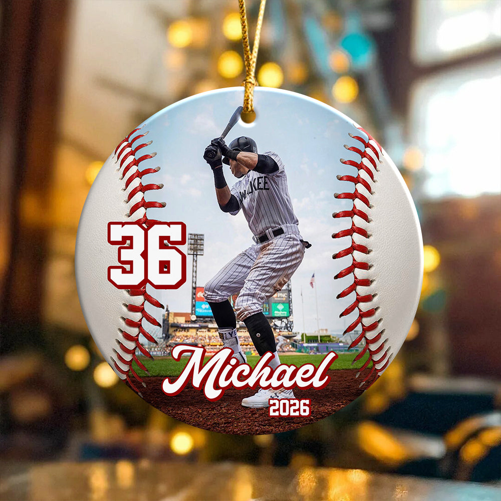 Custom Baseball Photo Ceramic Ornament, Baseball Player Gift, Christmas Decor HA75 919376