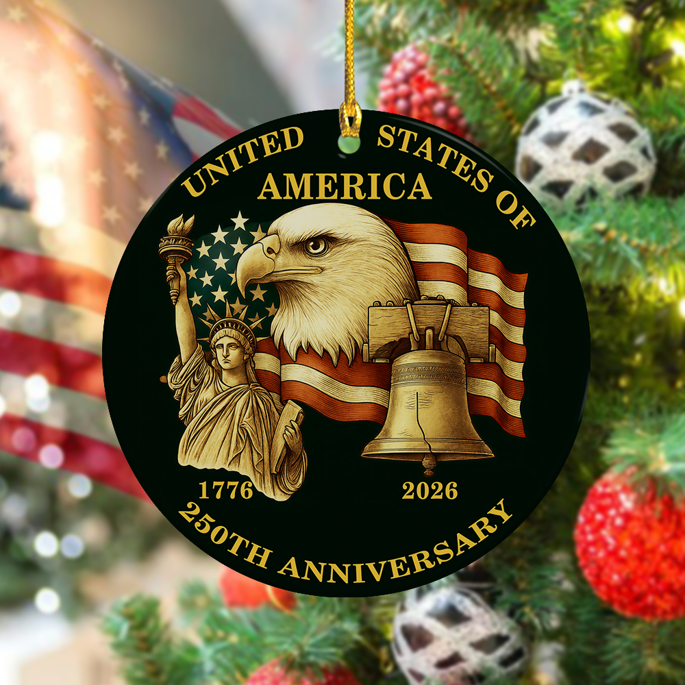 USA 250th Anniversary Ornament US Flag 1776-2026 America Patriotic Ceramic Ornament CH07 899608
