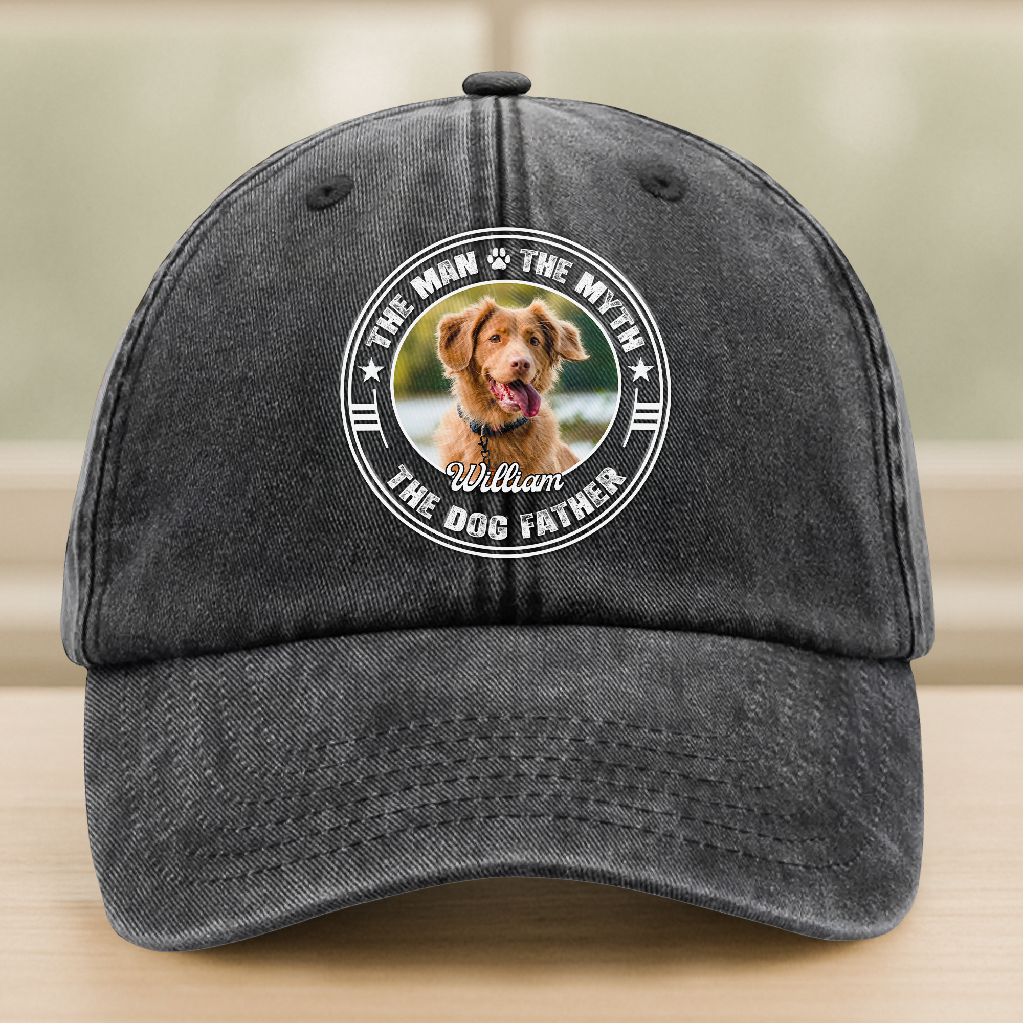 Custom Photo The Man The Myth Dog Dad Washed Denim Baseball Cap HA75 892496
