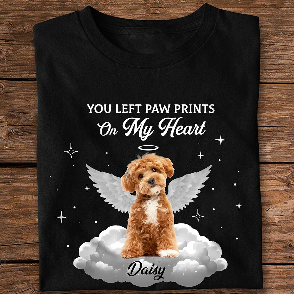 You Left Paw Prints on My Heart Personalized Pet Memorial Dark Shirt CH07 180206