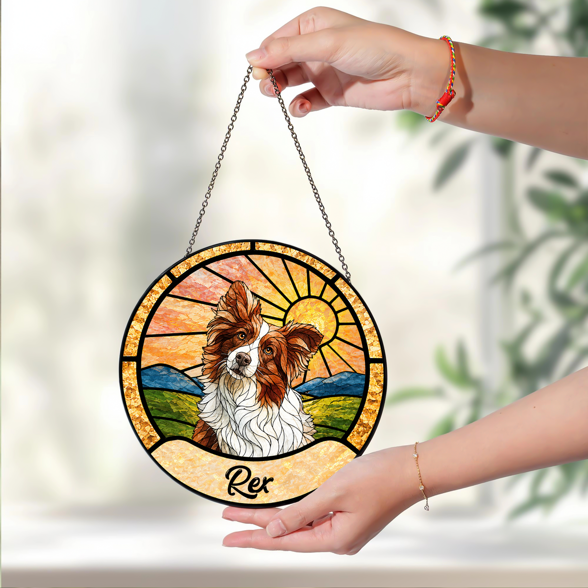 Custom Pet Portrait Stained Glass Suncatcher Window Hanging - Personalized Pet Lover Gift HO82 902962