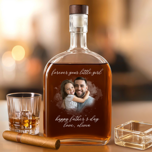 Custom Photo Forever Your Little Girl, Little Boy & Dad Family Whiskey Bottle HO82 894062