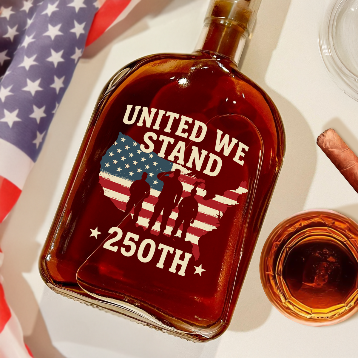 United We Stand 250th Anniversary USA Veteran Whiskey Bottle HA75 897308