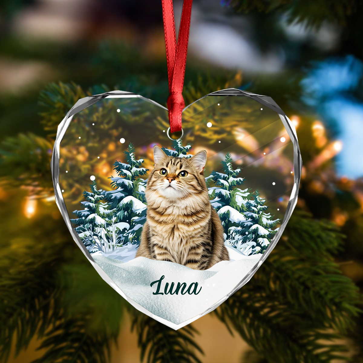 Custom Photo Cat Heart Shaped Glass Ornament For Christmas HA75 897242