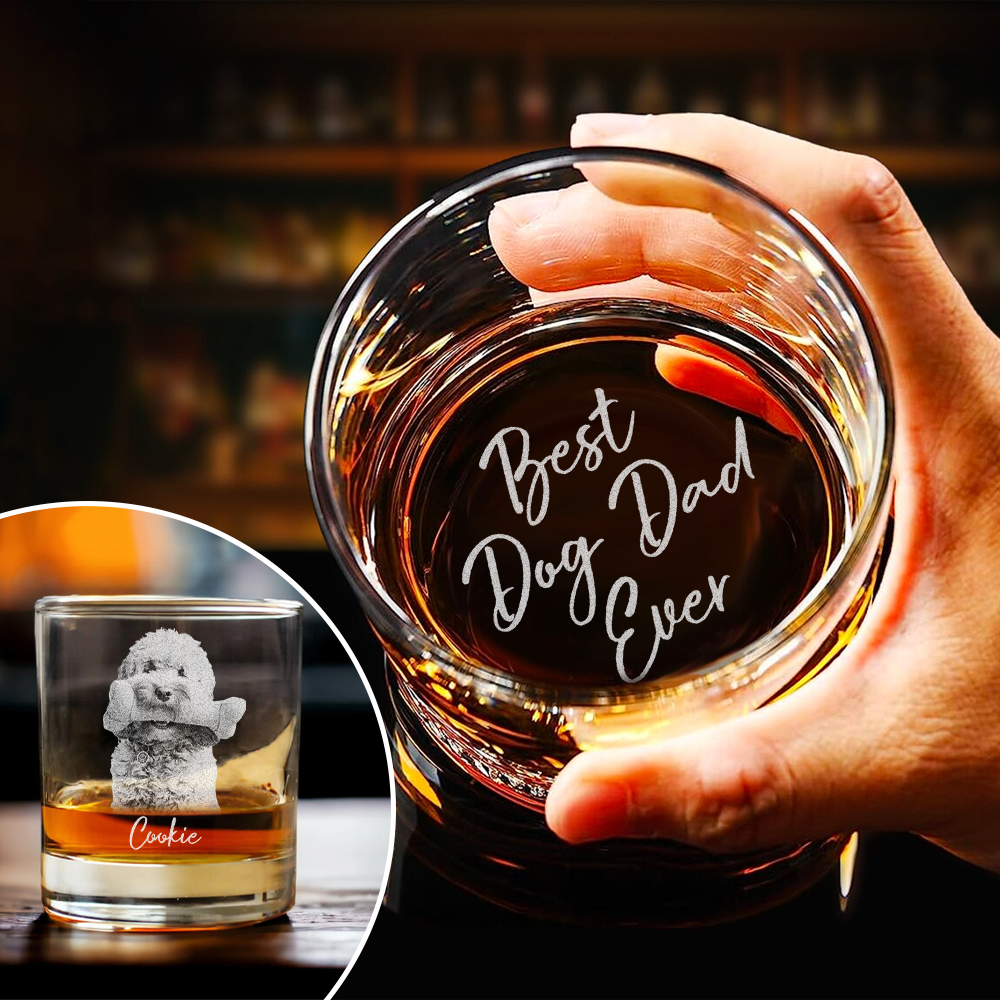 Custom Photo Best Dog Dad Cat Dad Ever Personalized Engraved Whiskey Glass CH07 895722