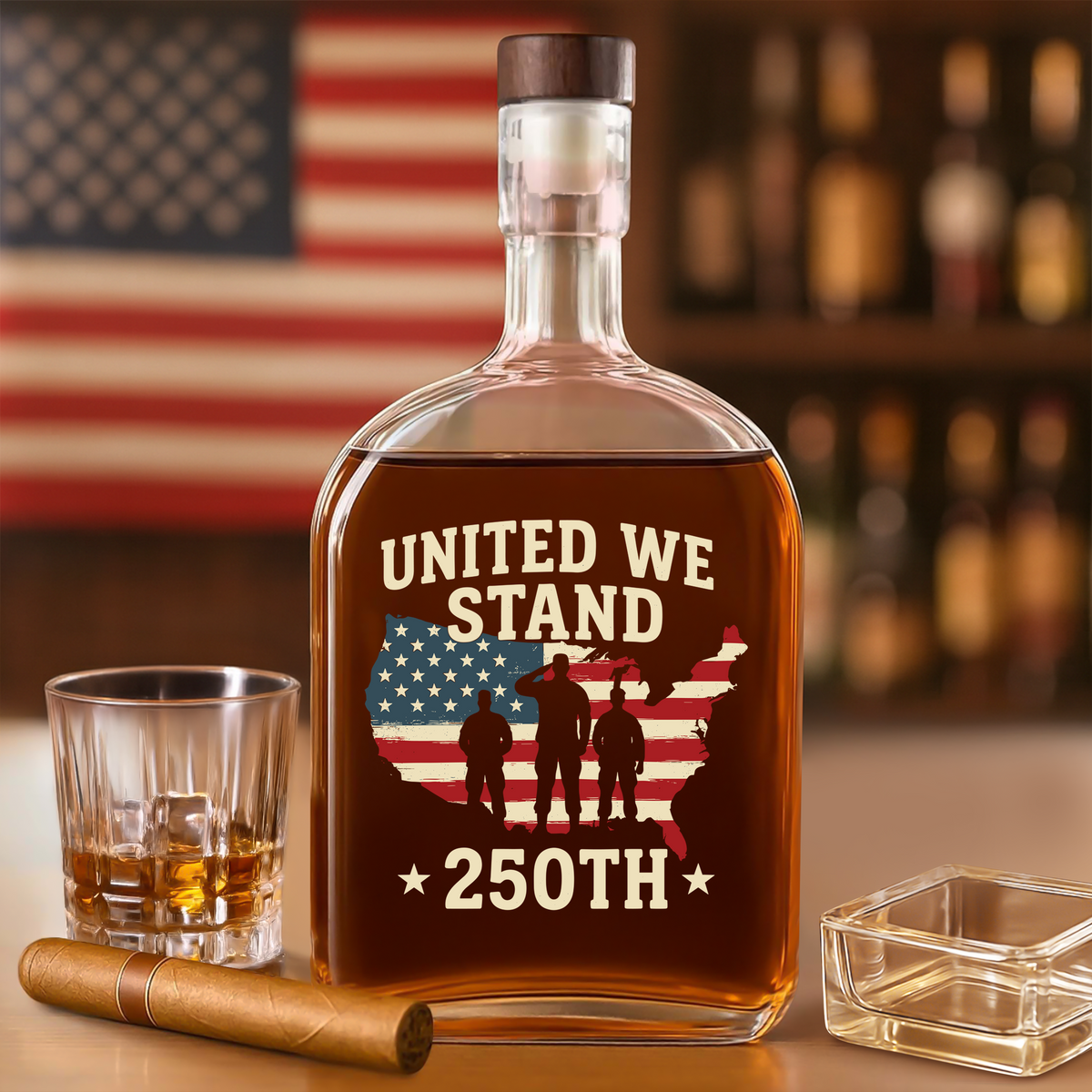 United We Stand 250th Anniversary USA Veteran Whiskey Bottle HA75 897308
