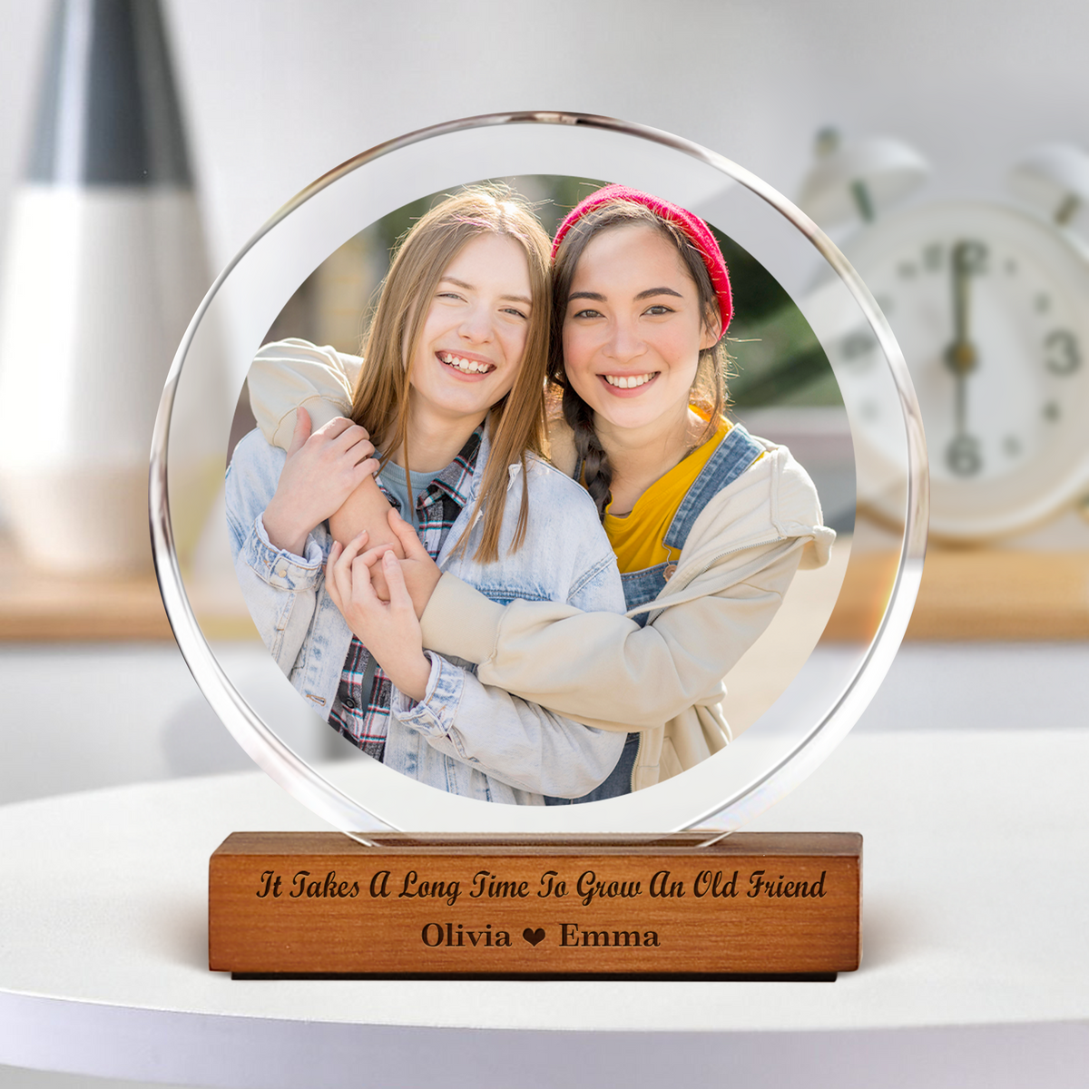 Custom Besties Photo Round Acrylic Frame Block Gift For Sister Besties BFF CH07 896054