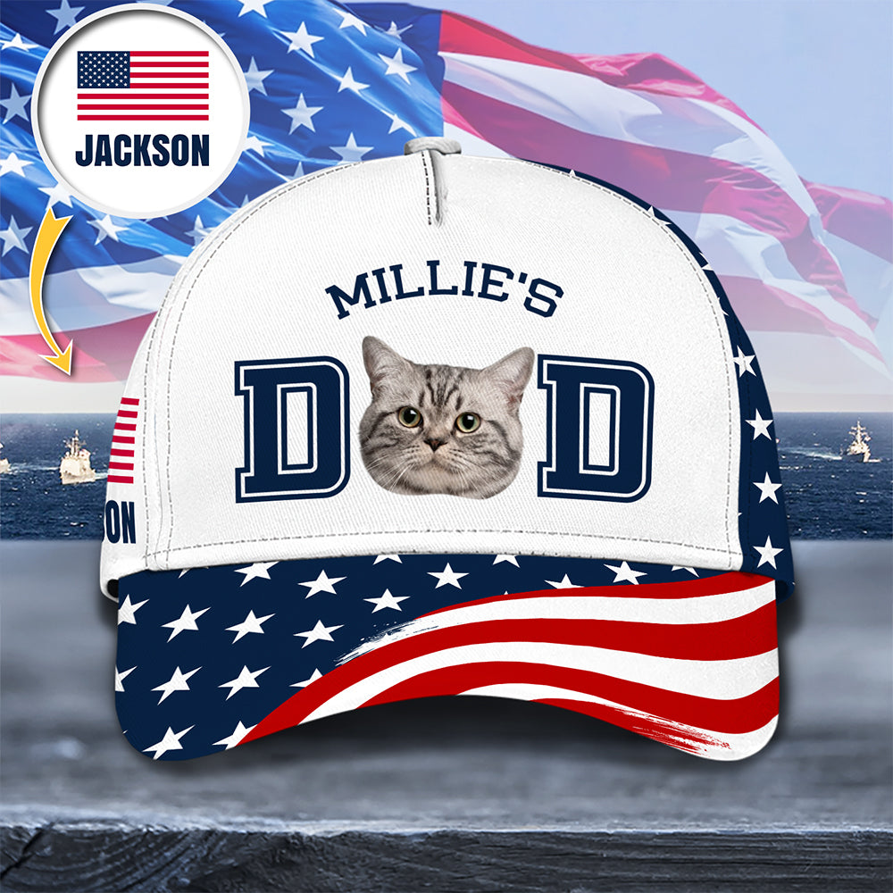 Custom Dog Cat Photo Dad America Flag Classic Cap Father's Day Gift HA75 921412