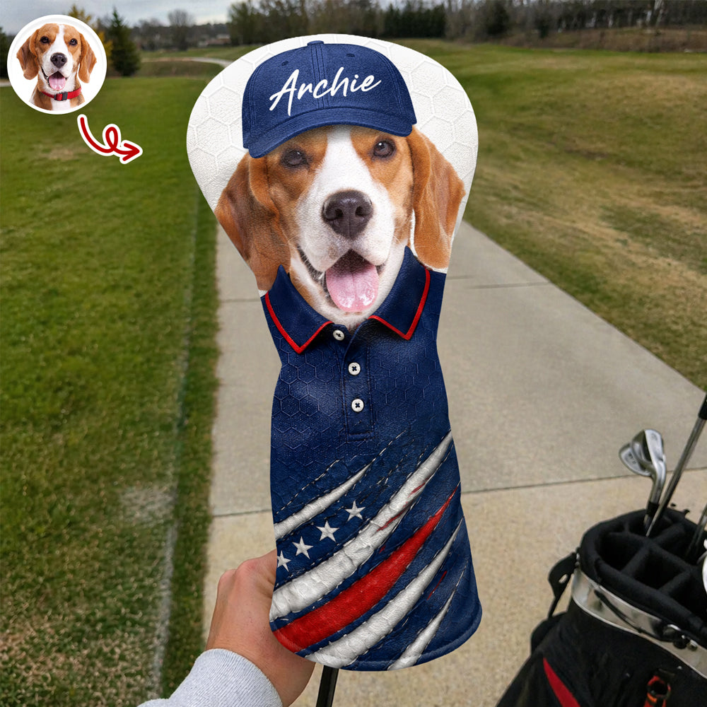 Custom Pet Photo Golf Ball Pattern With America Flag Golf Head Cover HO82 902454