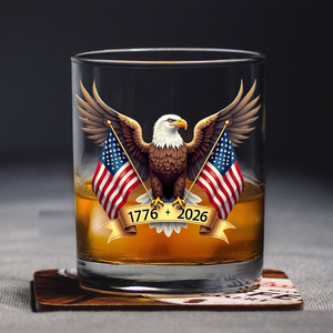 American Eagle and US Flag 250th Birthday USA Whiskey Glass HO82 900354
