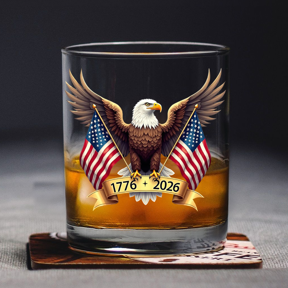 American Eagle and US Flag 250th Birthday USA Whiskey Glass HO82 900354