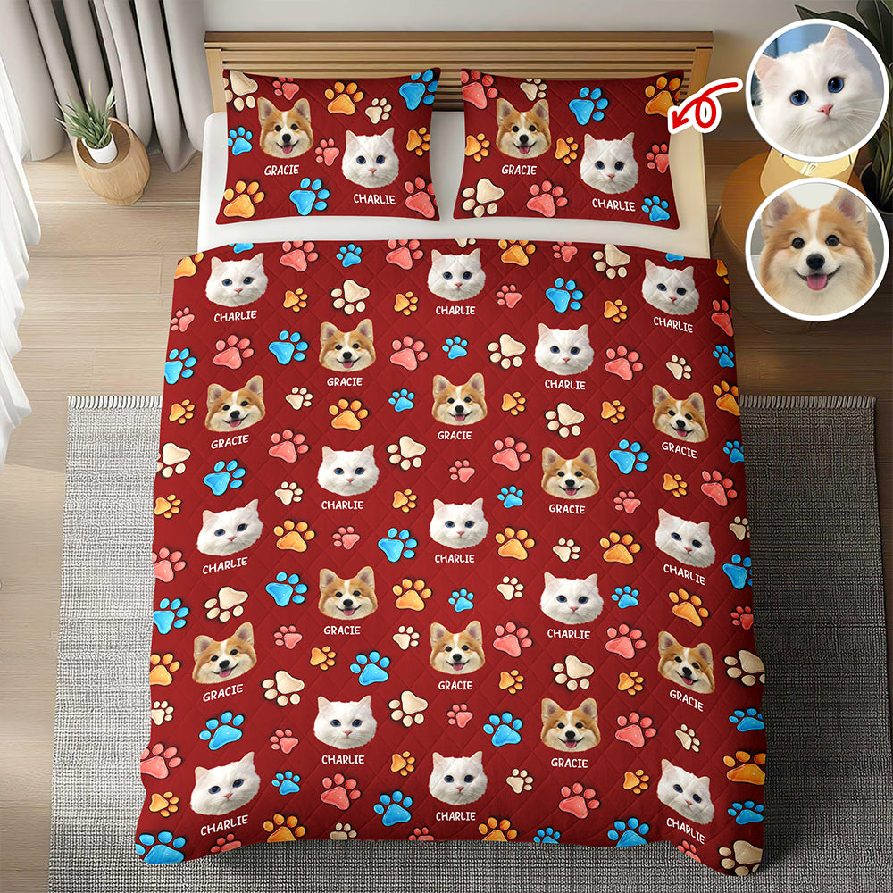 Custom Dog Cat Photo You Left Paw Prints On My Heart 3D Inflated Effect Quilt Bedding Set HO82 900404