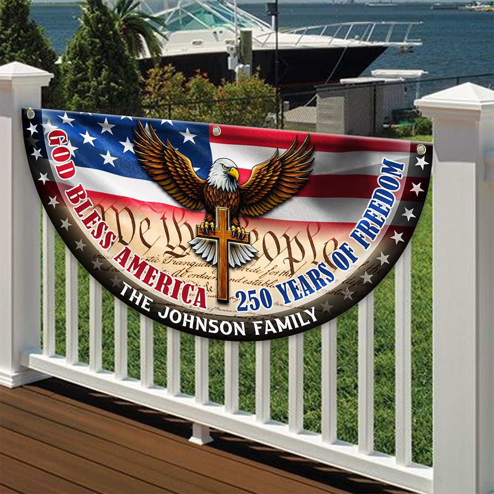 Custom Family Name God Bless America Non-Pleated Fan Flag HA75 898804