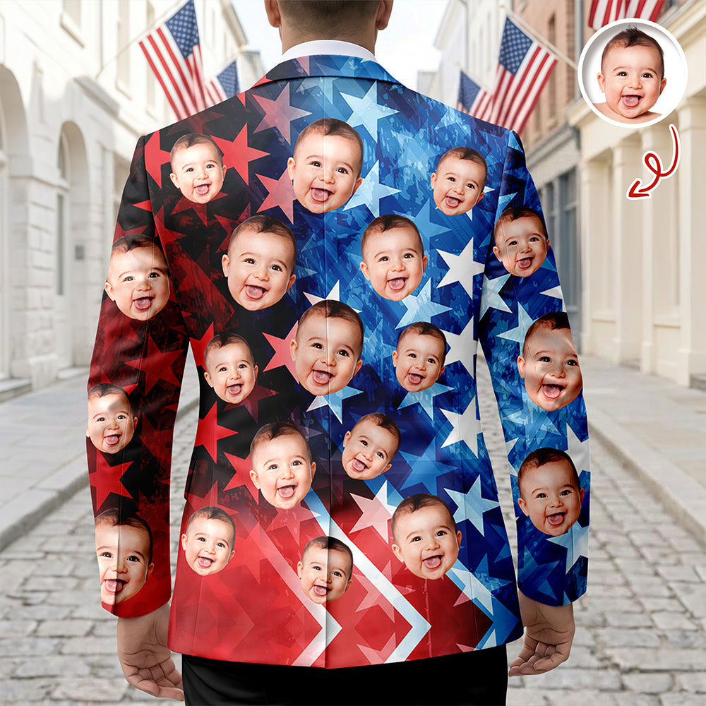 Custom Face Photo With US Flag Vertical Stripes Men's Suit HO82 902078