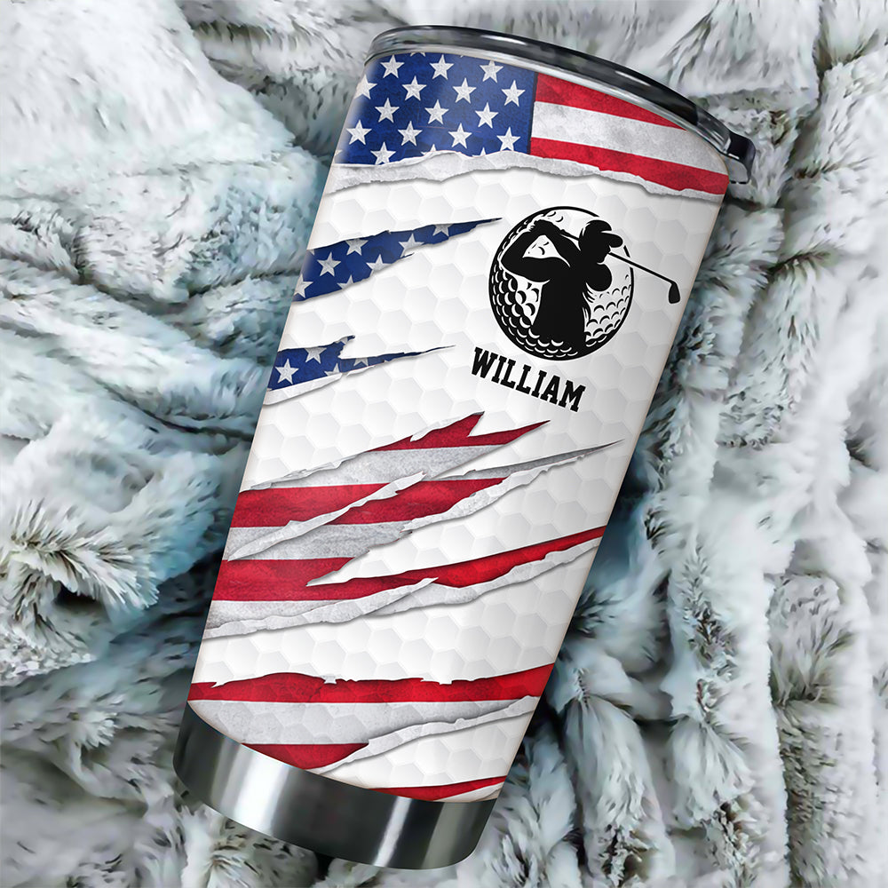 Personalized Golf Ball Pattern America Flag Fat Tumbler Gift For Golfer, Golf Lovers HA75 921040