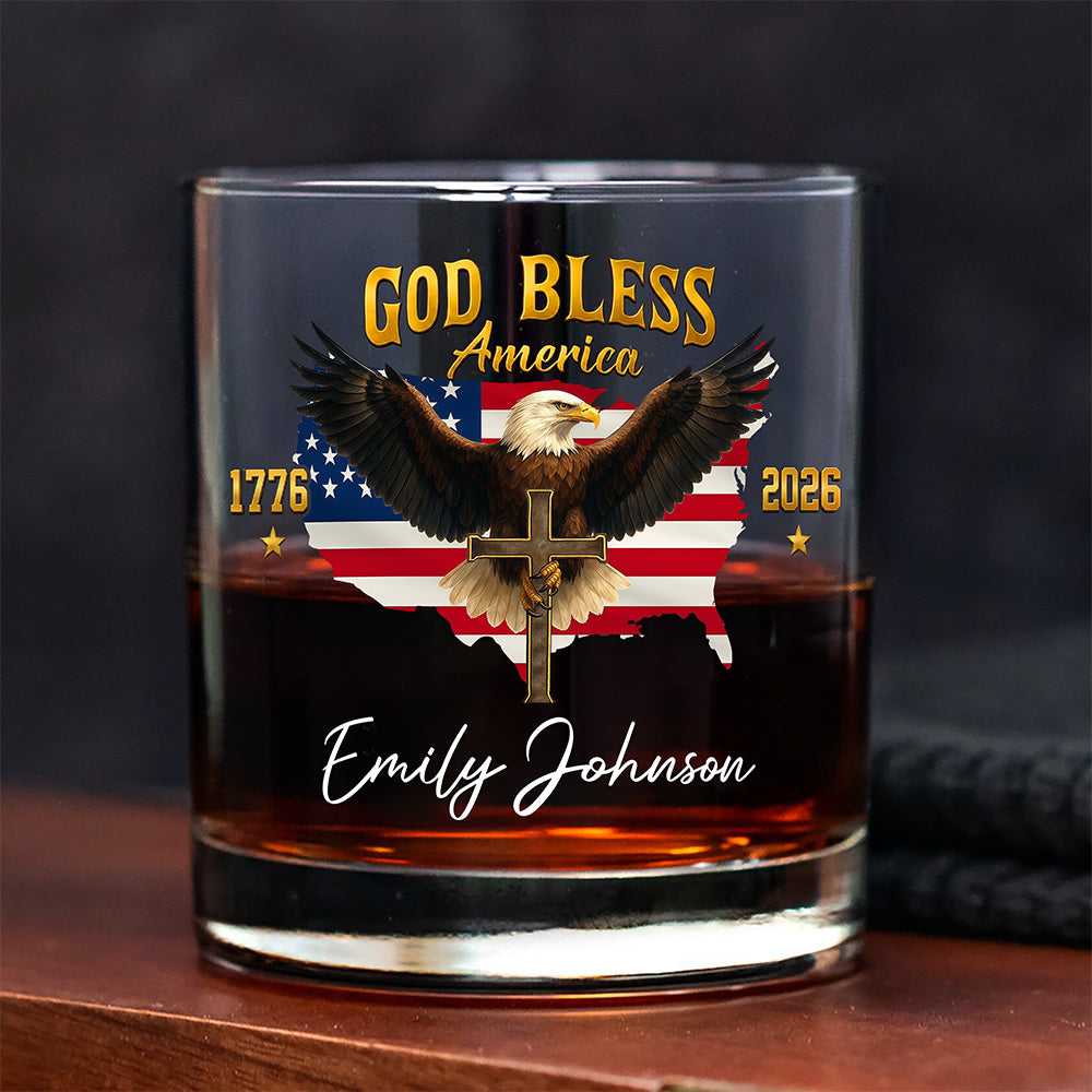 Custom Name God Bless US 250th Anniversary 1776-2026 Eagle Whiskey Glass HO82 902258