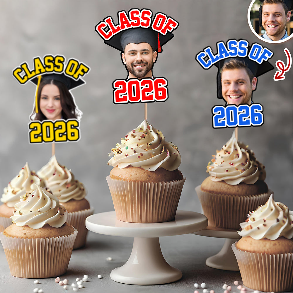Custom Cute Face Class of 2026 Cupcake Toppers Graduation Party Favors LM32 899395