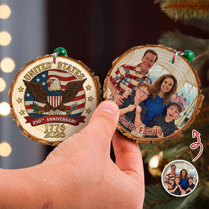 Custom Family Photo USA 250th Anniversary Eagle USA Flag Wood Slice Ornament HO82 900124
