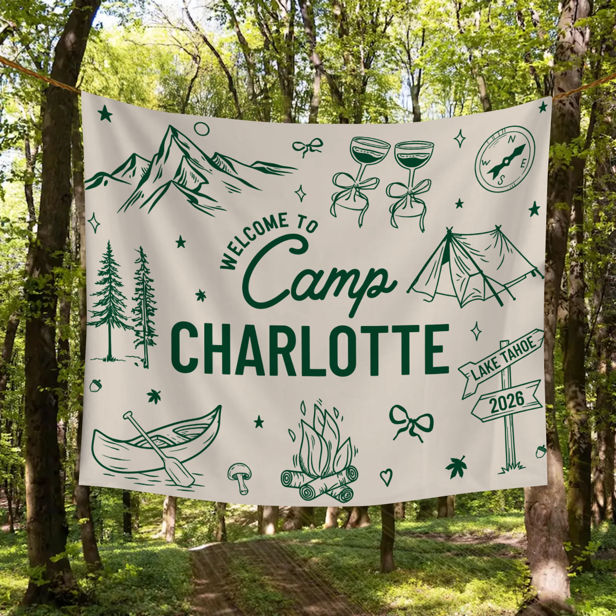 Custom Name Welcome To Camp Tapestry Banner - Personalized Gift For Camping Lovers HO82 902960