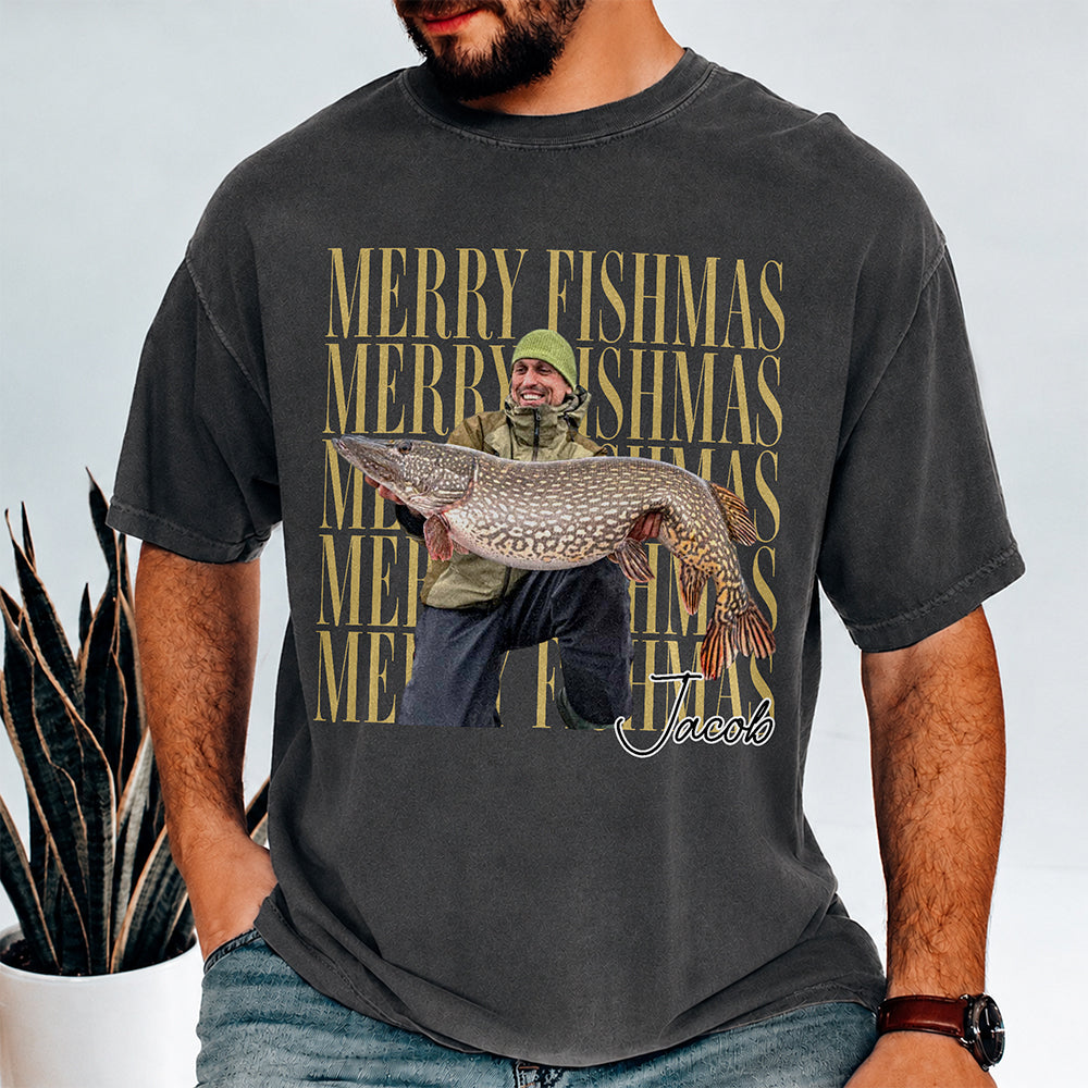 Personalized Vintage Photo Merry Fishmas Comfort Shirt Gift For Fishing Lovers HA75 922116