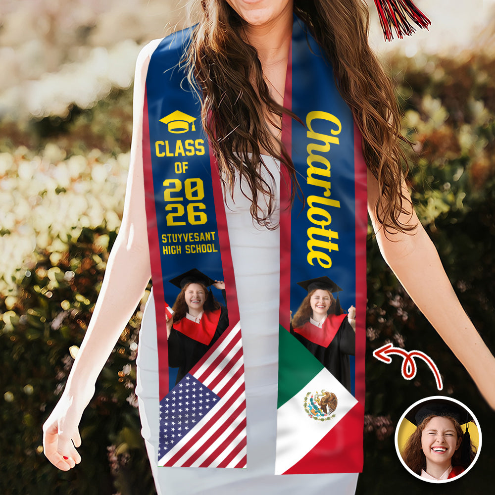 Custom Photo Country Flag Class of 2026 Graduation Stoles CH07 910060