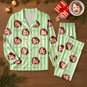 Custom Photo With Stripe Personalized Satin Pajamas Gift For Family HO82 900764