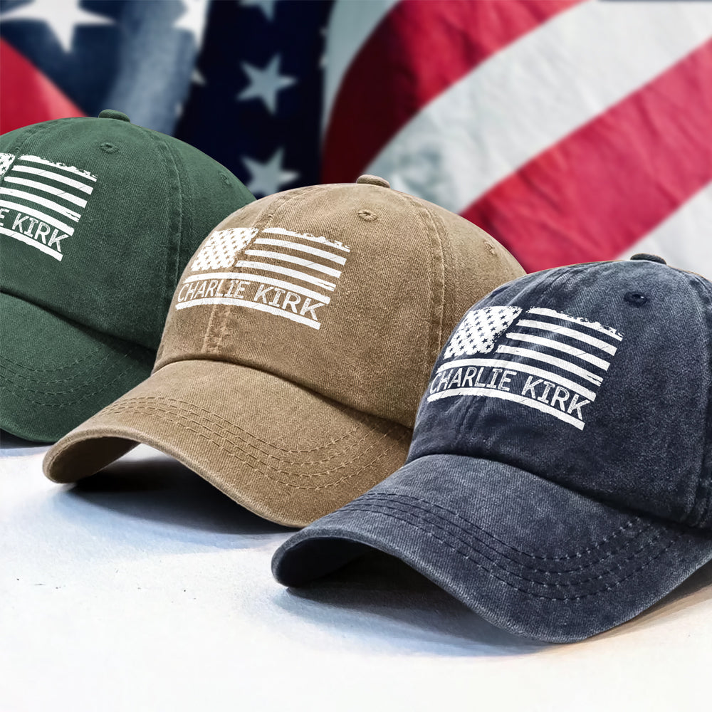 Charlie Kirk Memorial Washed Denim Baseball Cap HA75 64462