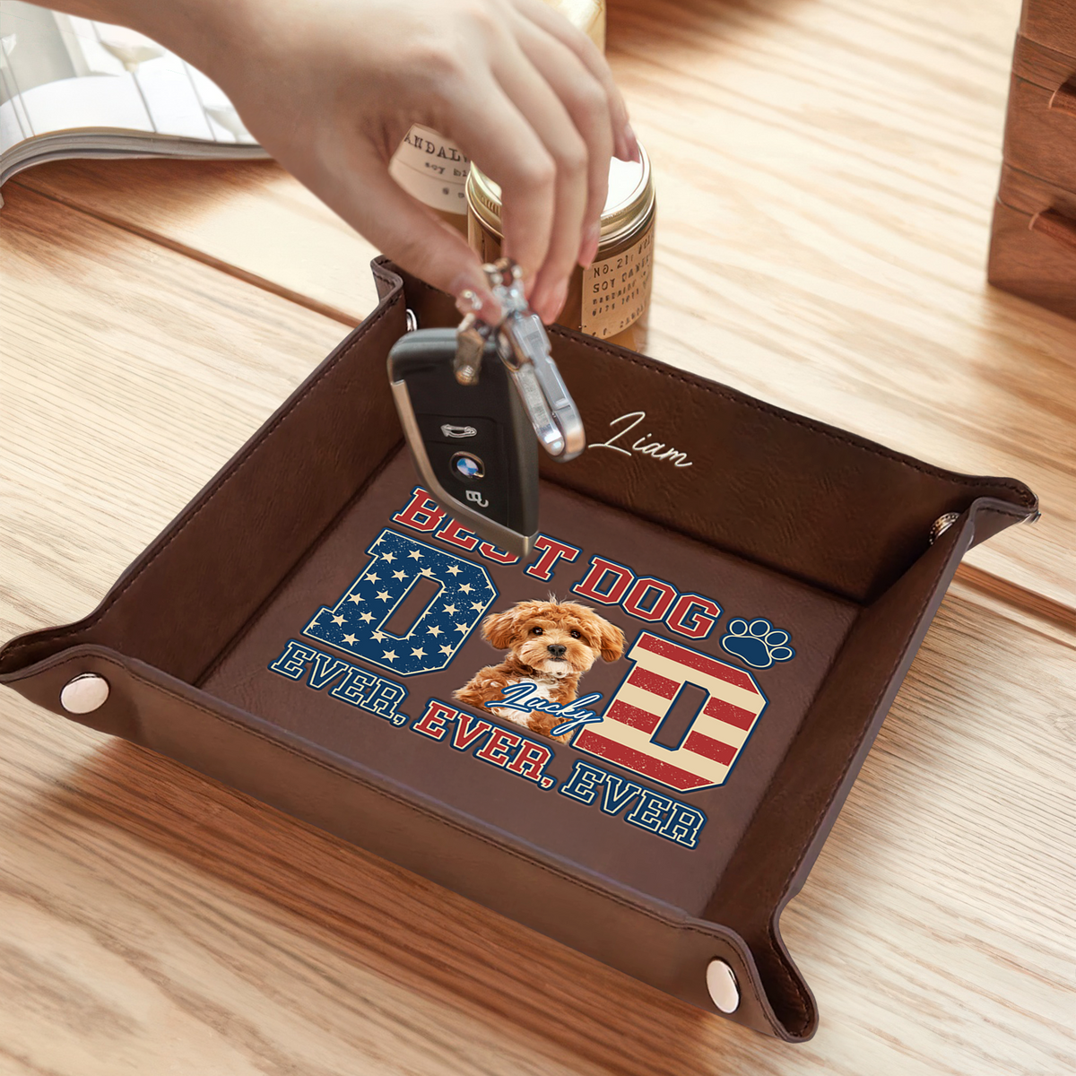 Custom Photo Best Dog Dad Ever Ever Ever Leather Valet Tray LM32 893613