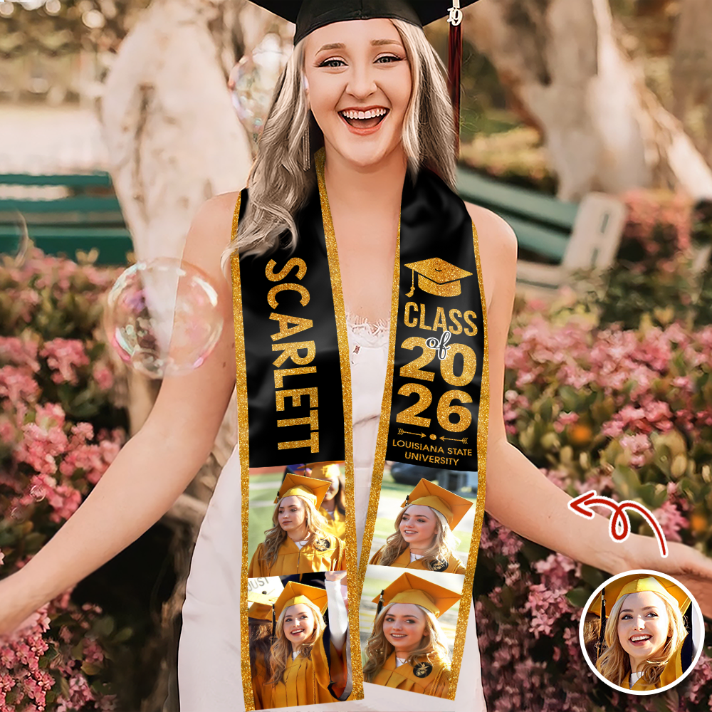 Custom Photo Class of 2026 Glitter Graduation Stole – Personalized Grad Sash LM32 899321