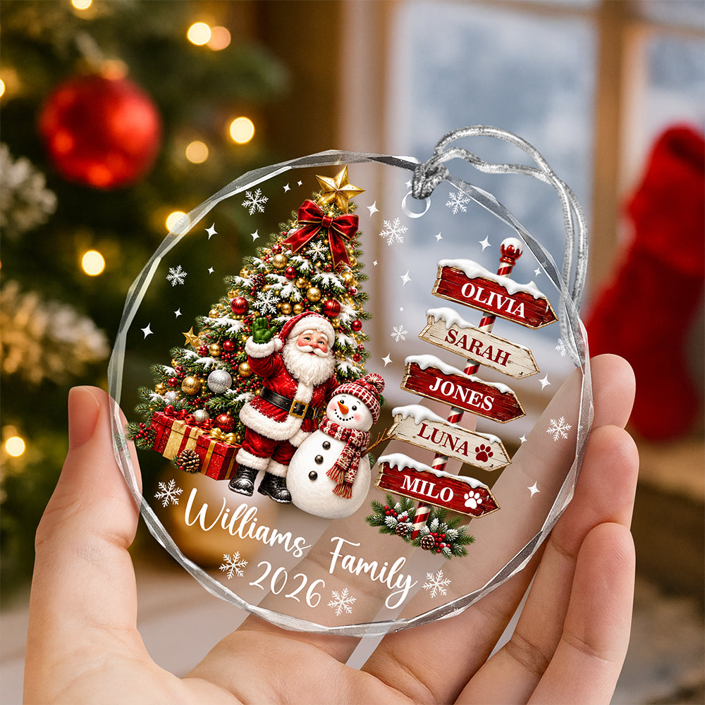 Custom Family Name & Year Christmas Tree Glass Ornament Santa Snowman Holiday Keepsake LM32 670193