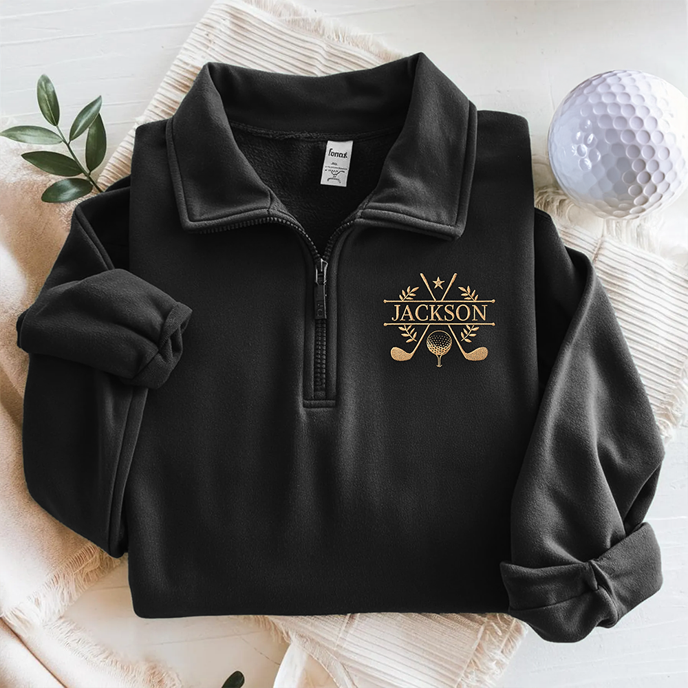 Custom Name For Him, Golf Lovers, Husband, Groomsmen - Personalized Embroidered Golf Quarter Zip Sweater HO82 900918