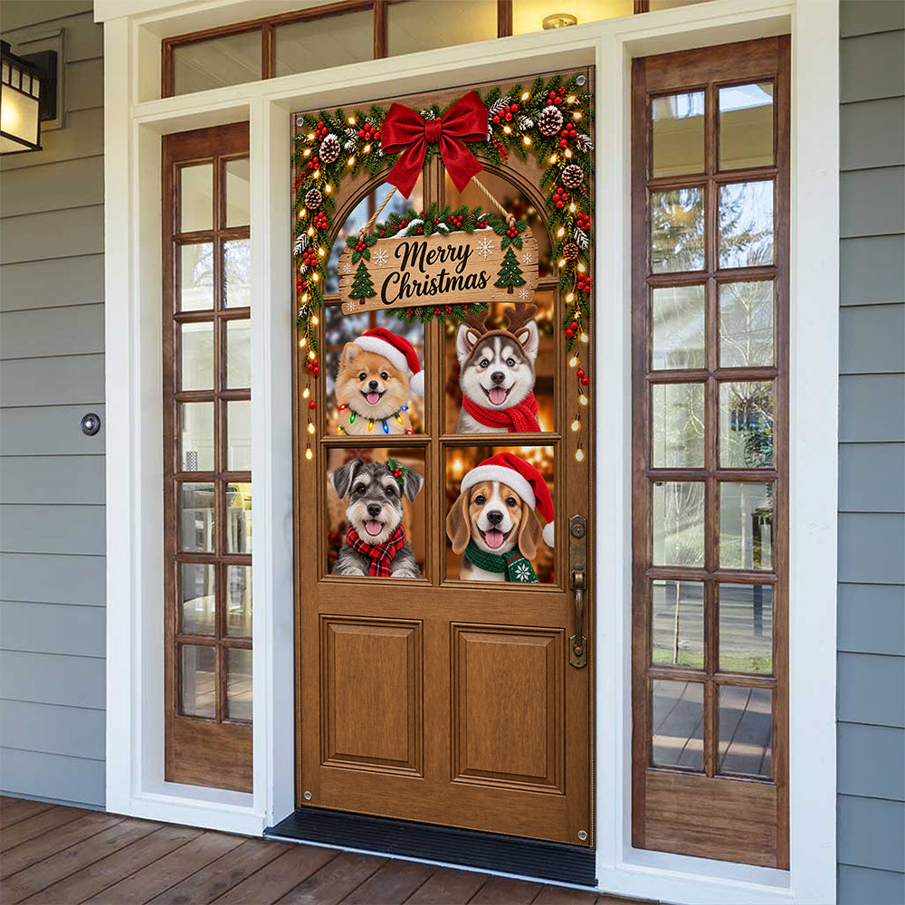 Custom Dog Photo Merry Christmas Home Decor Door Cover CH07 180622